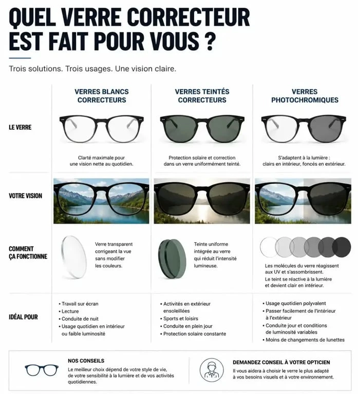 Comparatif des types de verres pour lunettes de soleil avec correction