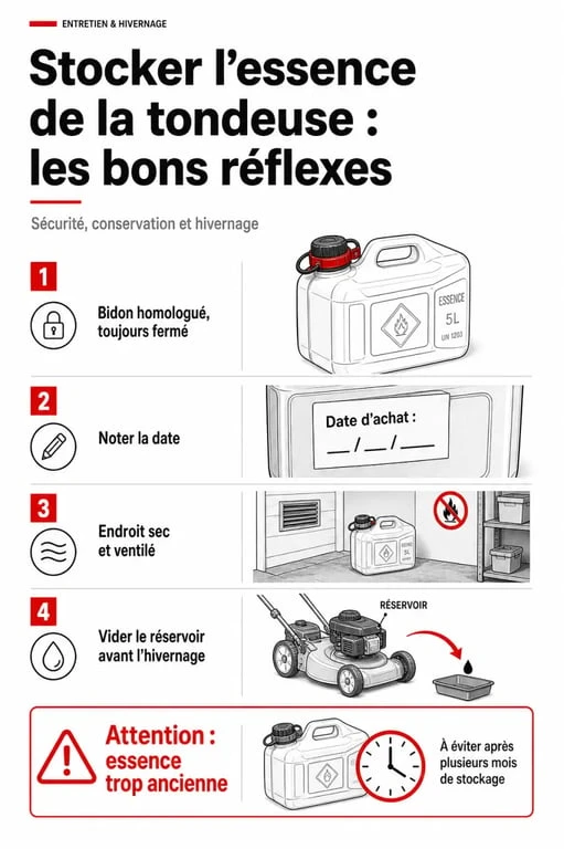 Conseils de stockage pour essence tondeuse 95 ou 98