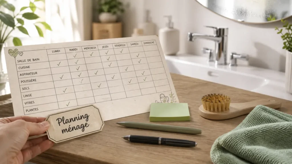 15 minutes par jour : le planning ménage par fréquence et par pièce qui tient vraiment Ménage planning 15 minutes par jour : tableau par pièce, fréquence et tâches