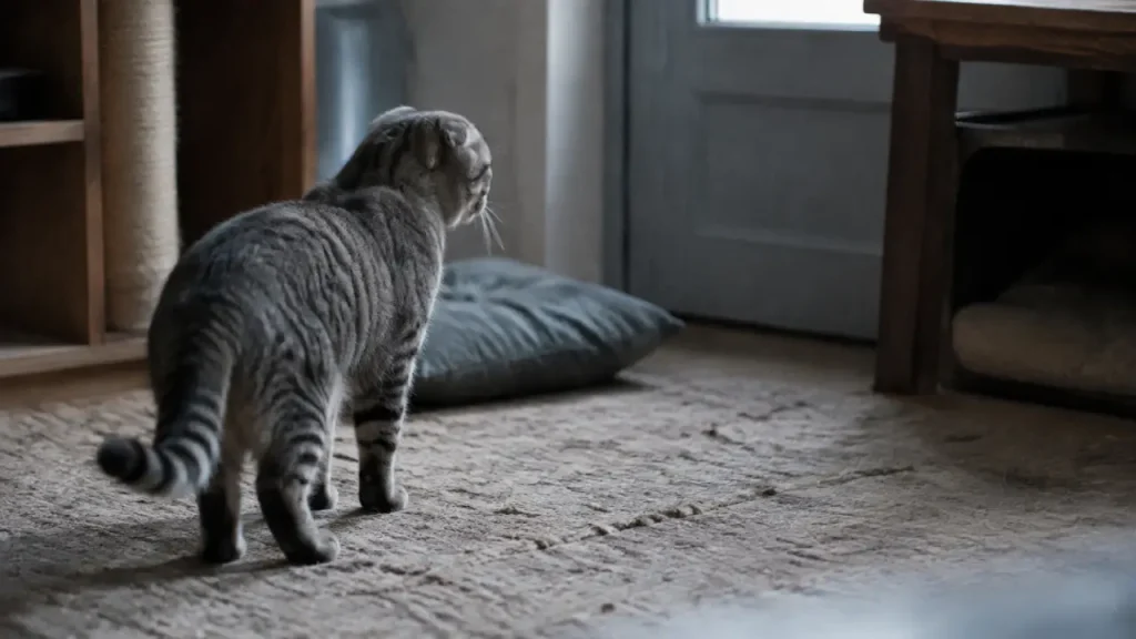 Comprendre le comportement du chat : les signaux à observer et les changements à surveiller Chat et comportement : oreilles rabattues, queue basse près de la porte