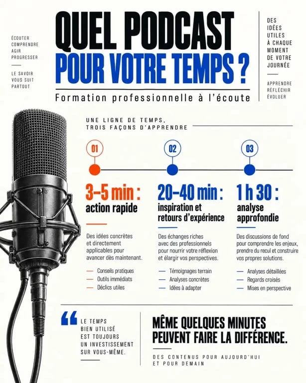 Podcast de formation professionnelle classé par durée et niveau d’approfondissement