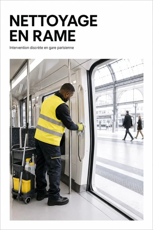 Agent de nettoyage train Paris et formation professionnelle dans une rame en gare parisienne