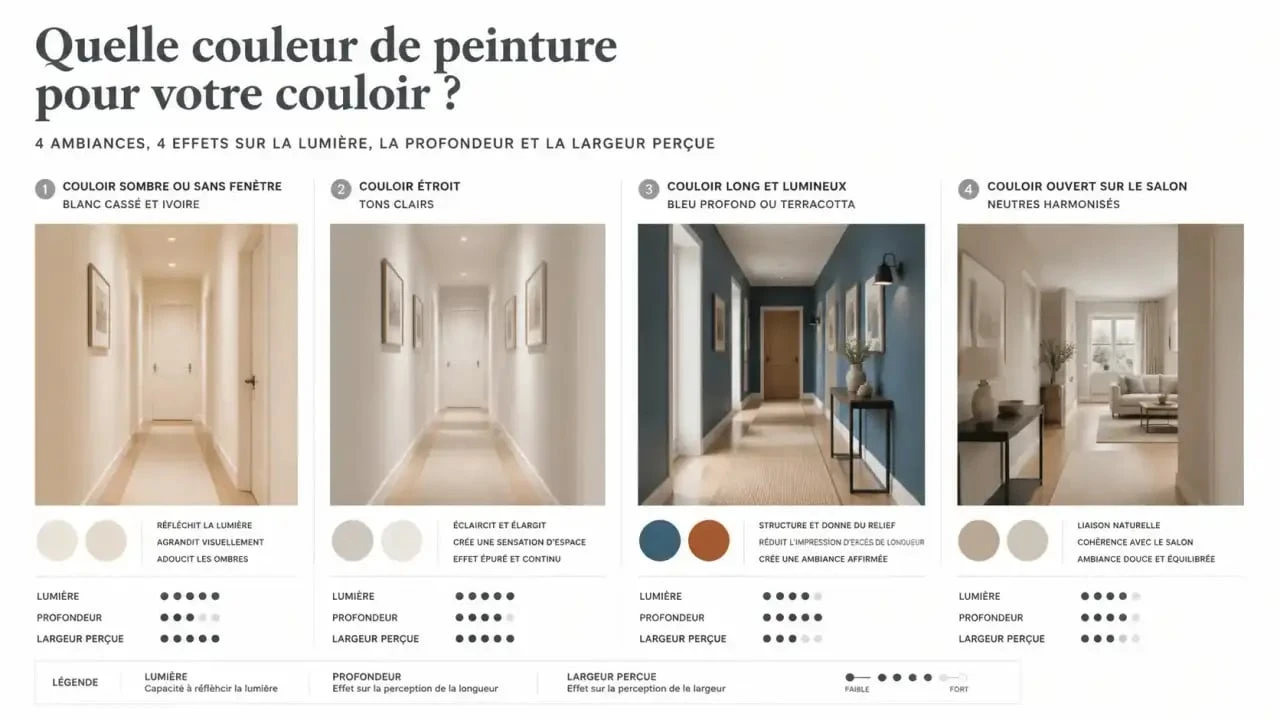 Choisir une couleur de peinture pour couloir selon la lumière, la largeur et la configuration