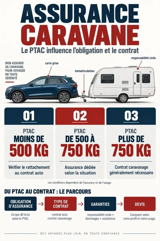 Infographie sur le prix d’une assurance caravane selon le PTAC et les garanties