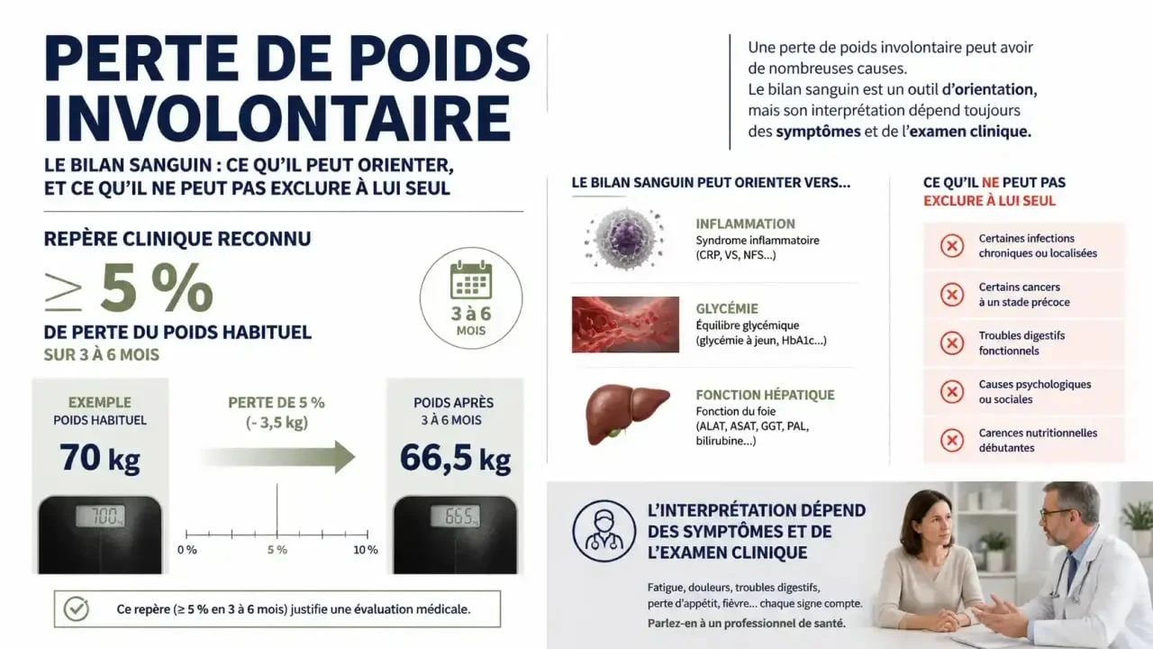 Infographie sur le bilan sanguin et le seuil de perte de poids involontaire de 5 %