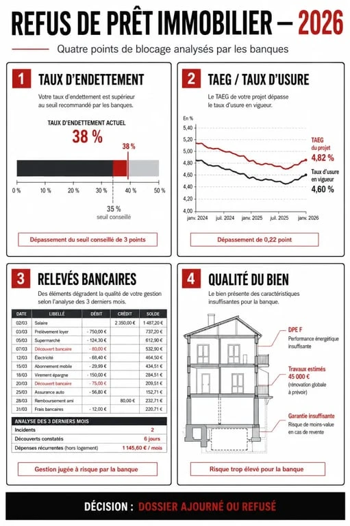 Refus prêt immobilier 2026 : les quatre causes principales d’un dossier bloqué