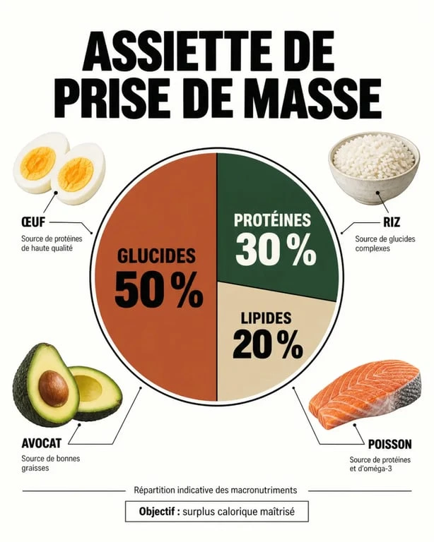 Répartition des macronutriments pour une alimentation prise de masse