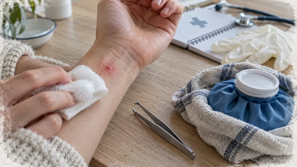 Piqûre de guêpe : les bons gestes d’abord, le 15 ou le 112 en cas d’alerte Que faire en cas de piqure de guepe : geste immédiat sur le poignet (froid, compresse)