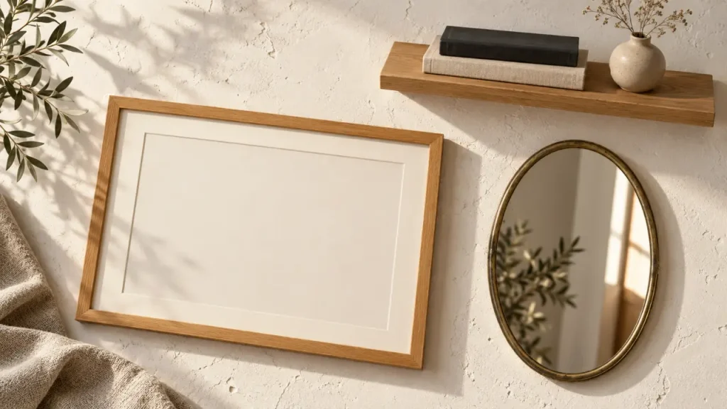 Décorer mur blanc : relief, tableau et miroir pour style épuré