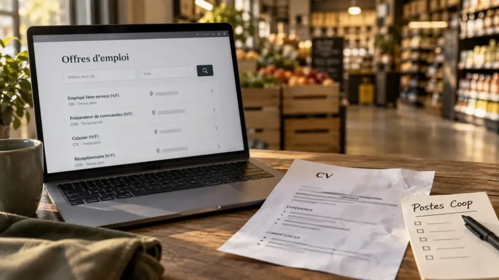 Emploi La Coop : 3 univers de métiers pour choisir le bon poste Emploi la coop : recrutement, CV et offre sur ordinateur